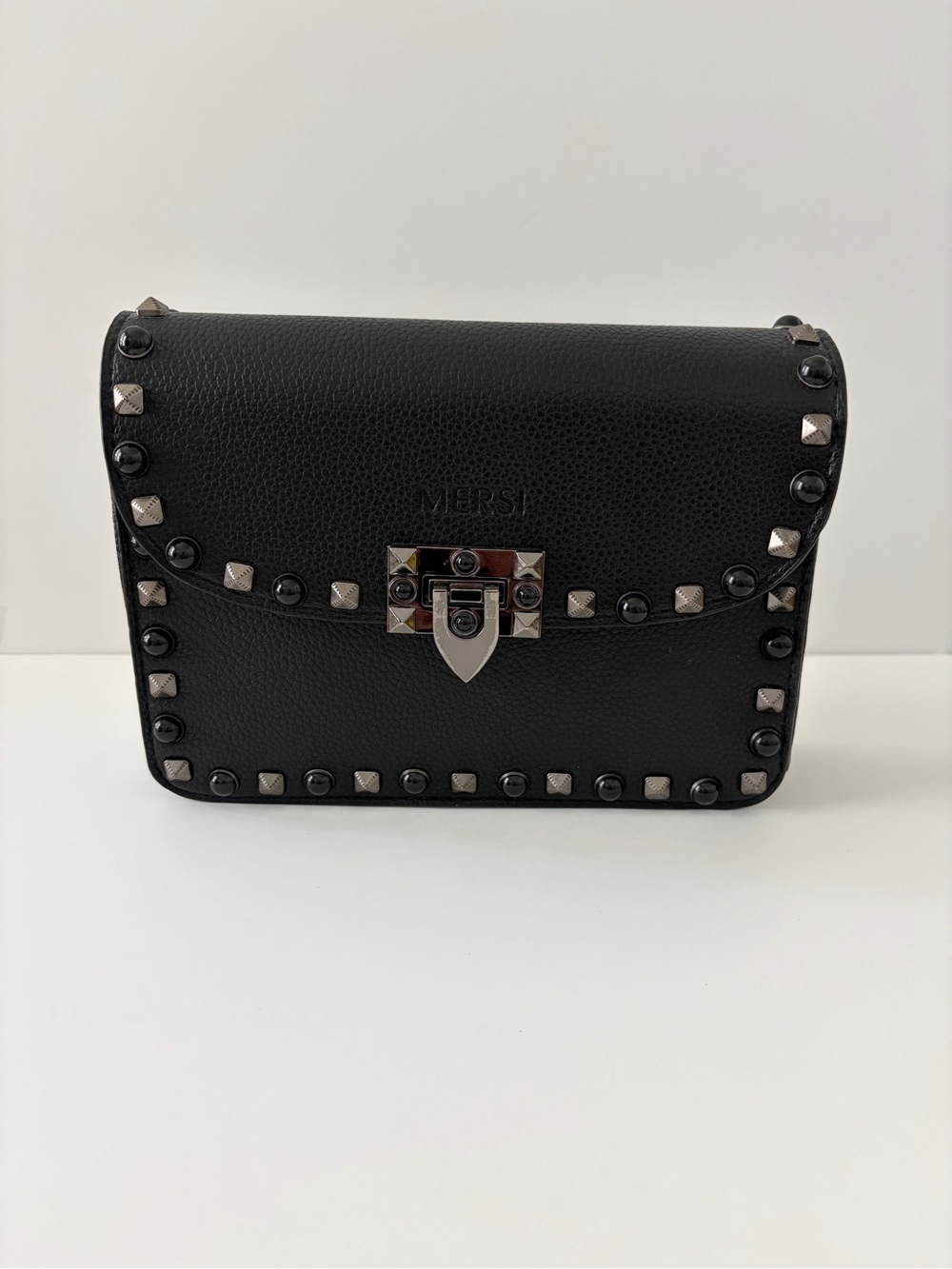 Merci Black Studded Crossbody Clutch Removable Colorful Guitar Strap